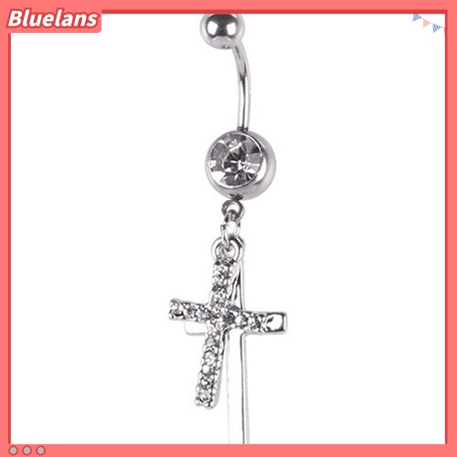 Bluelans Rhinestone Double Cross Dangle Navel Belly Button Barbell Ring Body Piercing Jewelry