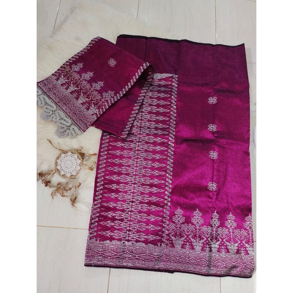 Songket silungkang full kristal premium warna pink silver