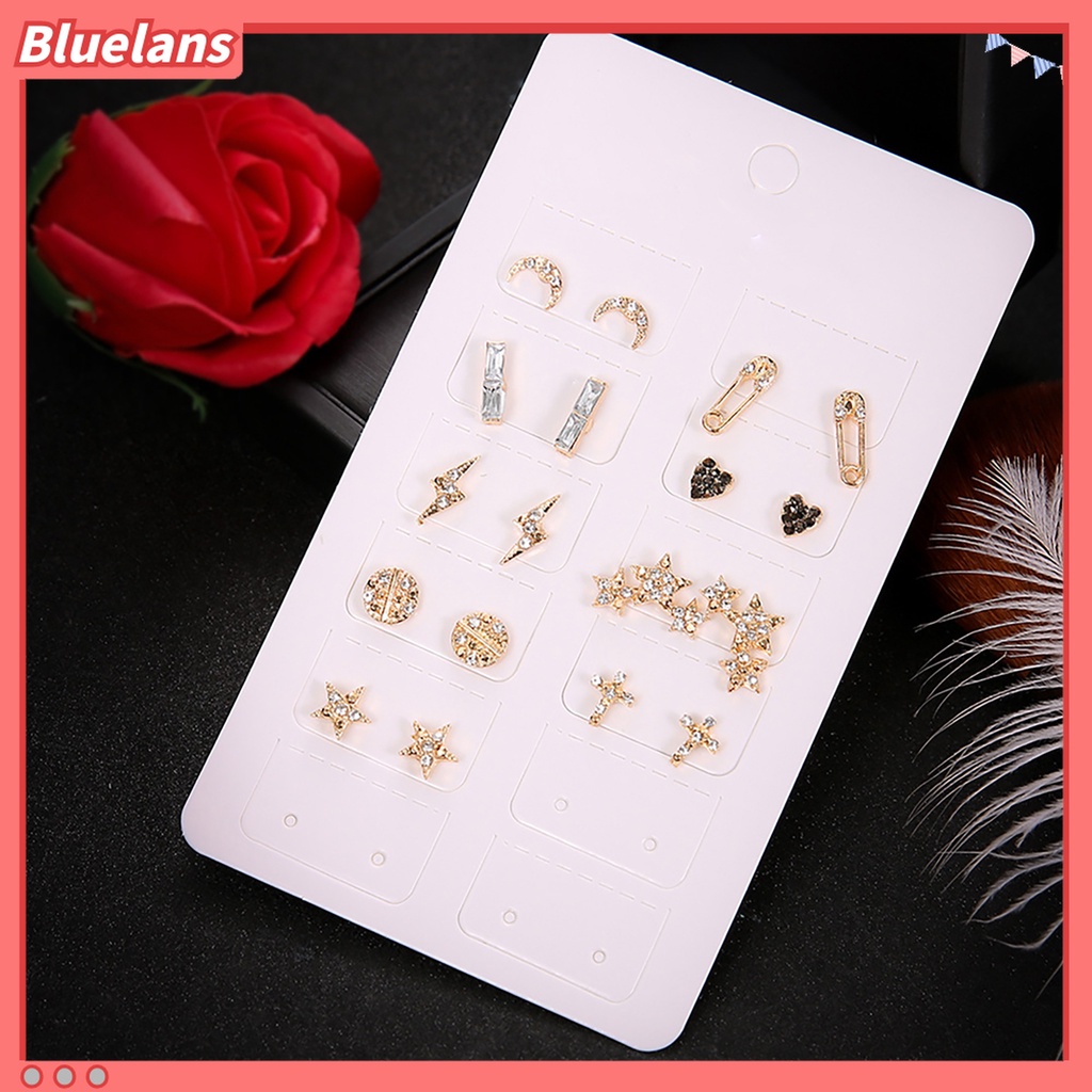 9 Pasang Anting Stud Geometris Bahan Alloy Untuk Dekorasi Ulang Tahun Wanita