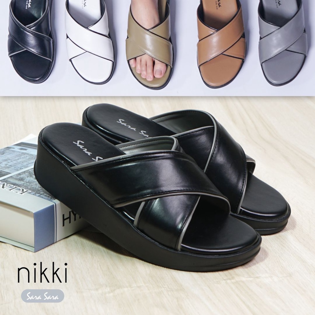 Sara Sara NIKKI Sandal Selop Wanita sandal wedges model silang terbaru