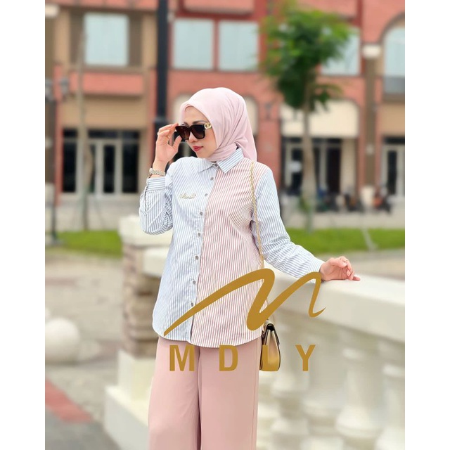 Kemeja Atasan Wanita Terbaru Original Anne Stripes Shirt by Mdly 3124