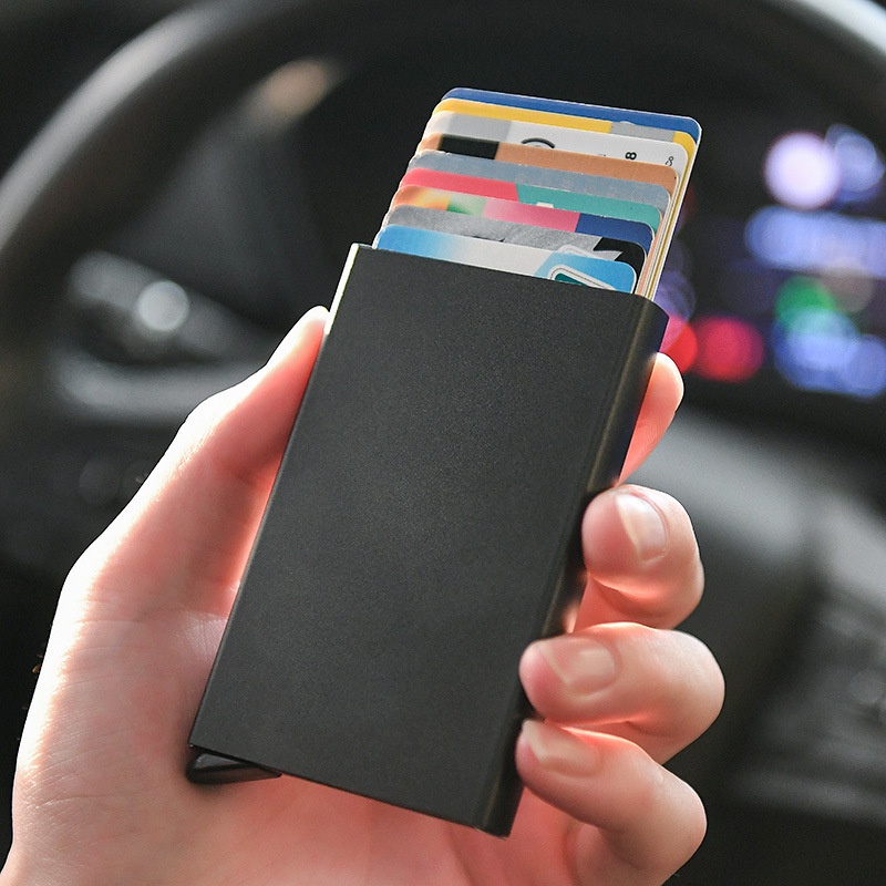 Card Holder Auto Pop Up Dompet Kartu Block Aluminium Tarik Otomatis