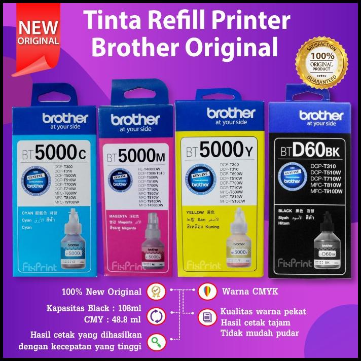 Set Tinta Brother Btd60Bk D60 Bt5000 Printer Mfc-T810W T910Dw T4500Dw