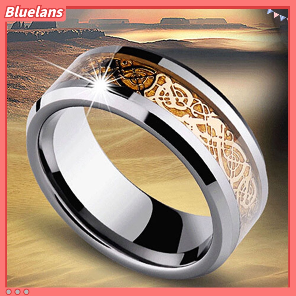 Bluelans Unisex Dragon Pattern Titanium Steel Non-Fading Ring Wedding Band Jewelry Gift