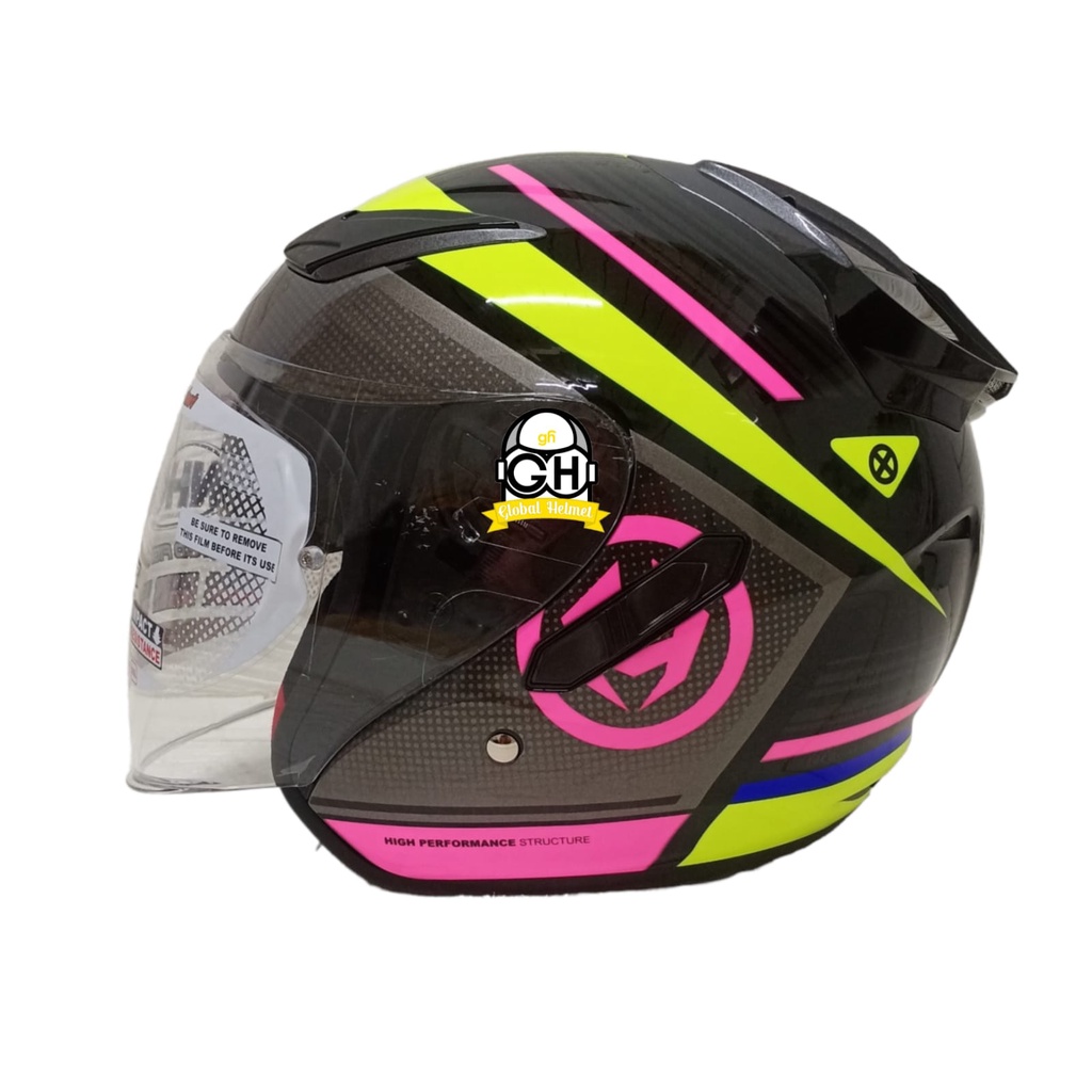 HELM NHK R1 ECTO NHK R-1 BLACK YELLOW GLOSSY DOUBLE VISOR ORIGINAL NHK