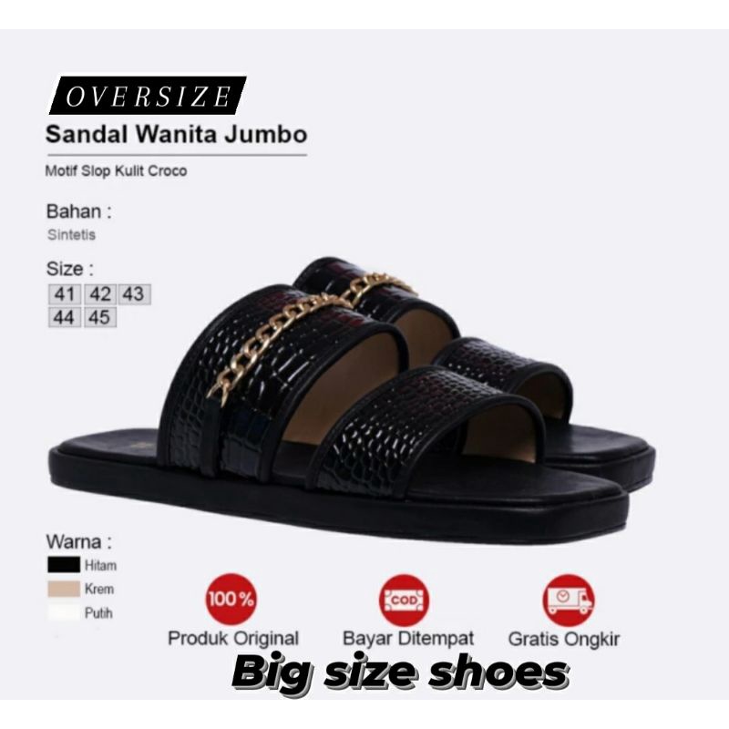 Sandal Big SIZE Woman Black Sendal Teplek Terbaru Ukuran Besar JUMBO Hitam Crocodile, 42