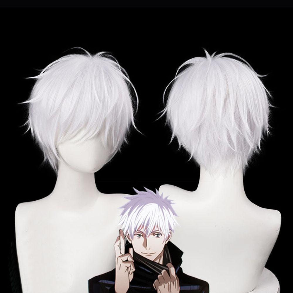 R-flower Cosplay Wig Satoru Gojo Lapis Jujutsu Tahan Panas Rambut Sintetis Abu-Abu