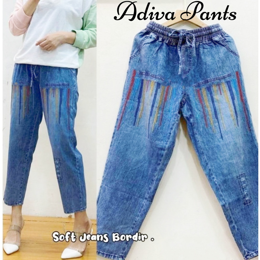 XXX Adiva Pants Baggy Pants Jeans Wanita Celana Panjang  Bordir Korean Style
