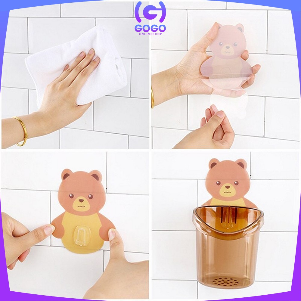 GOGO-C452 Rak Tempel Tempat Sikat Gigi Bear Rak Serbaguna Kamar Mandi Model Tempel Motif Beruang / Toothpaste Holder