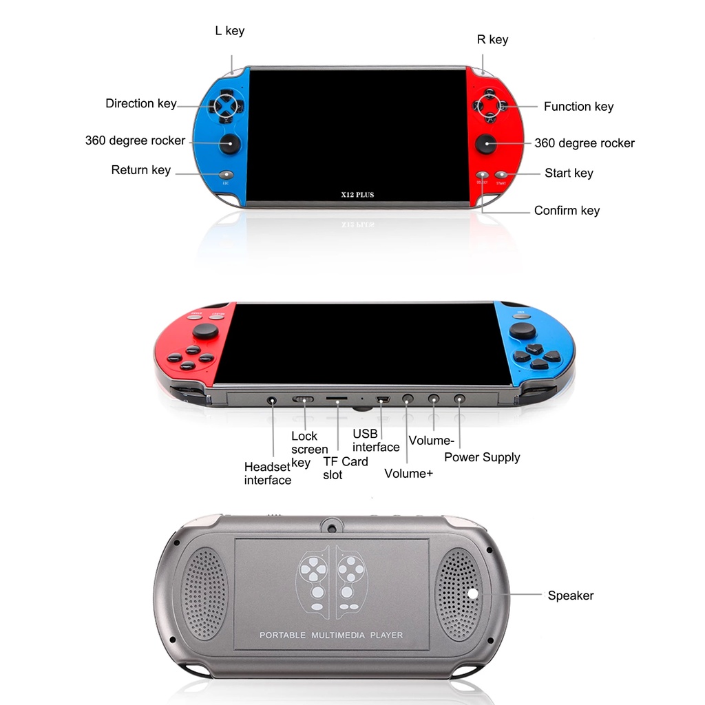 X12 Plus 7 &quot; Game Retro Built-In 10000 + Game Layar 16G Dengan Dual Rocke Joystick Mini Video Player