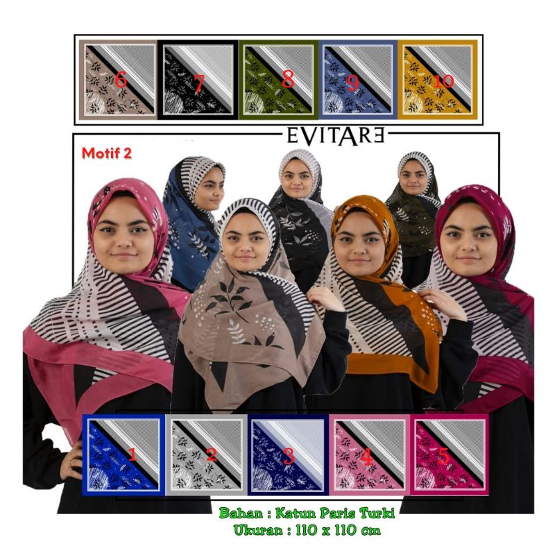 EVITARE - Jilbab segiempat Evitare Turkey motif 2 tahun 2022