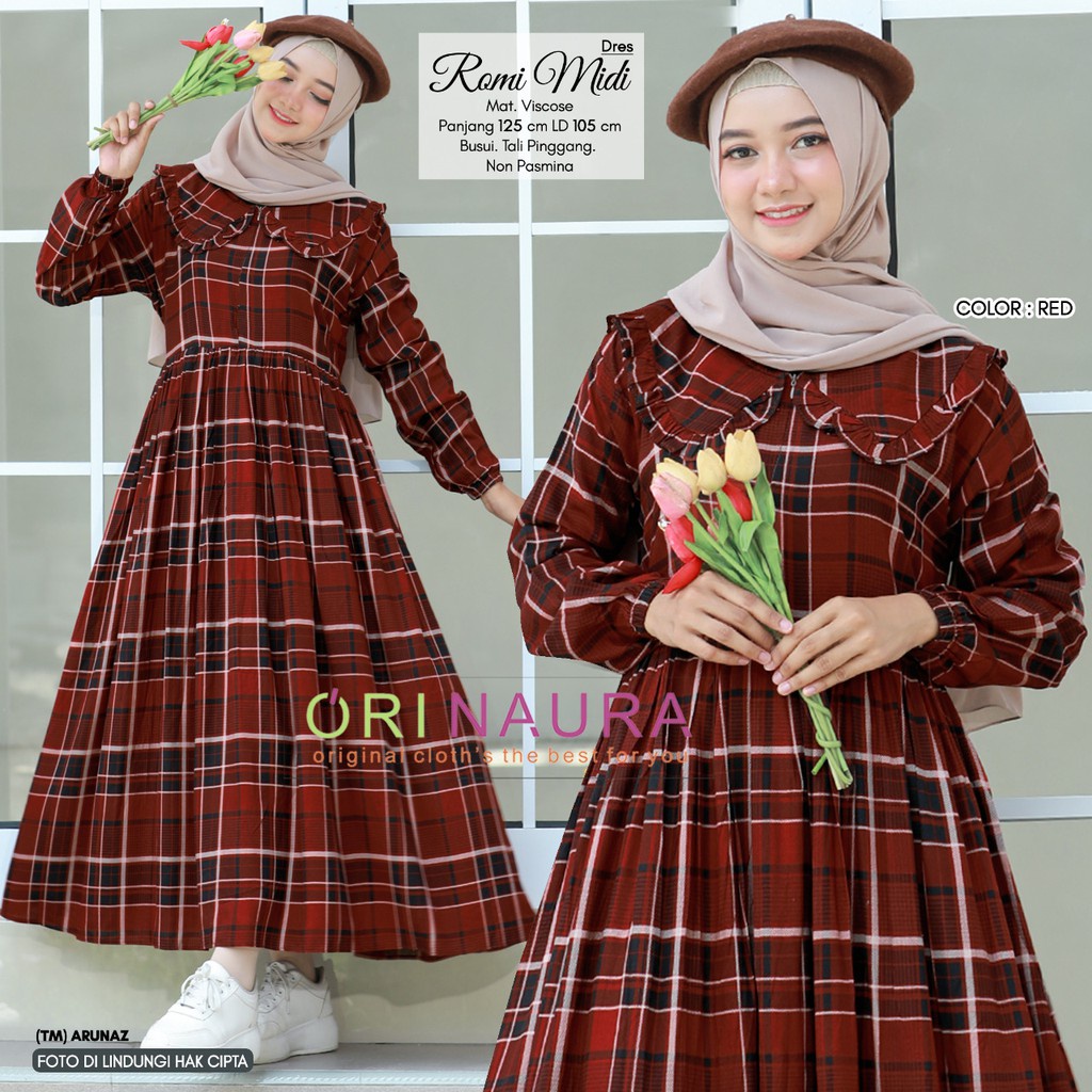 midi dress kotak kotak | gamis kotak kotak terbaru kekinian import flanel | gamis wanita