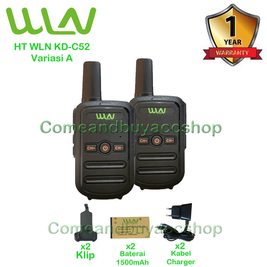 WLN HT Mini Walkie Talkie Two-Way Radio KD-C52 (isi 2pcs)-Hitam-Batrai 1500 mAh