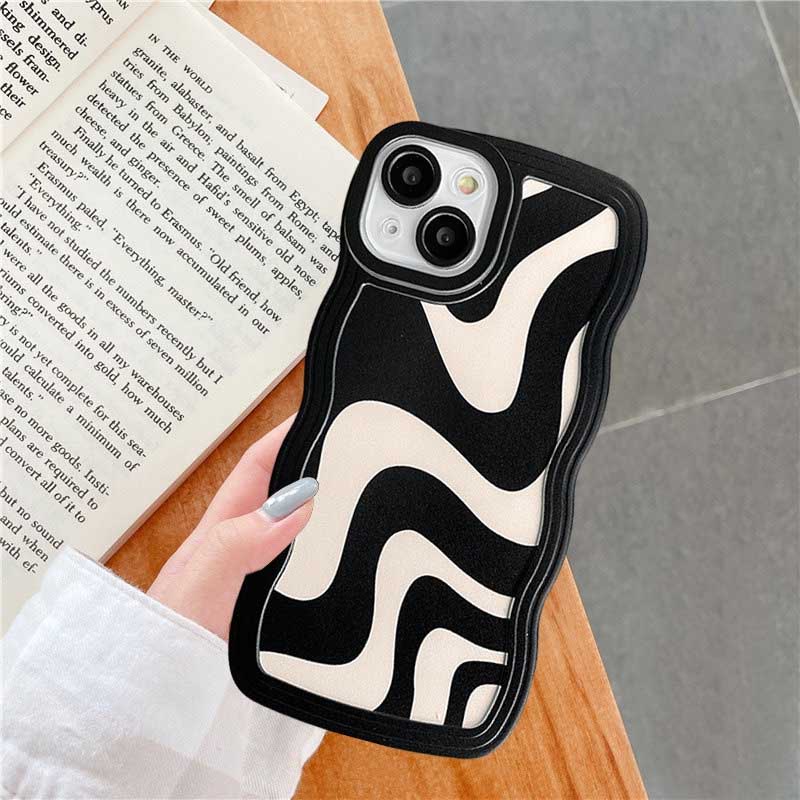 Case Bahan TPU Gelombang Hitam Putih Untuk iPhone 14 14 Pro MAX 11 Pro 11 Pro MAX 12 12 Pro 12 Pro MAX iPhone 13 Pro MAX X XR XS MAX 6 6S 7 8 Plus SE 2020 Case DGX