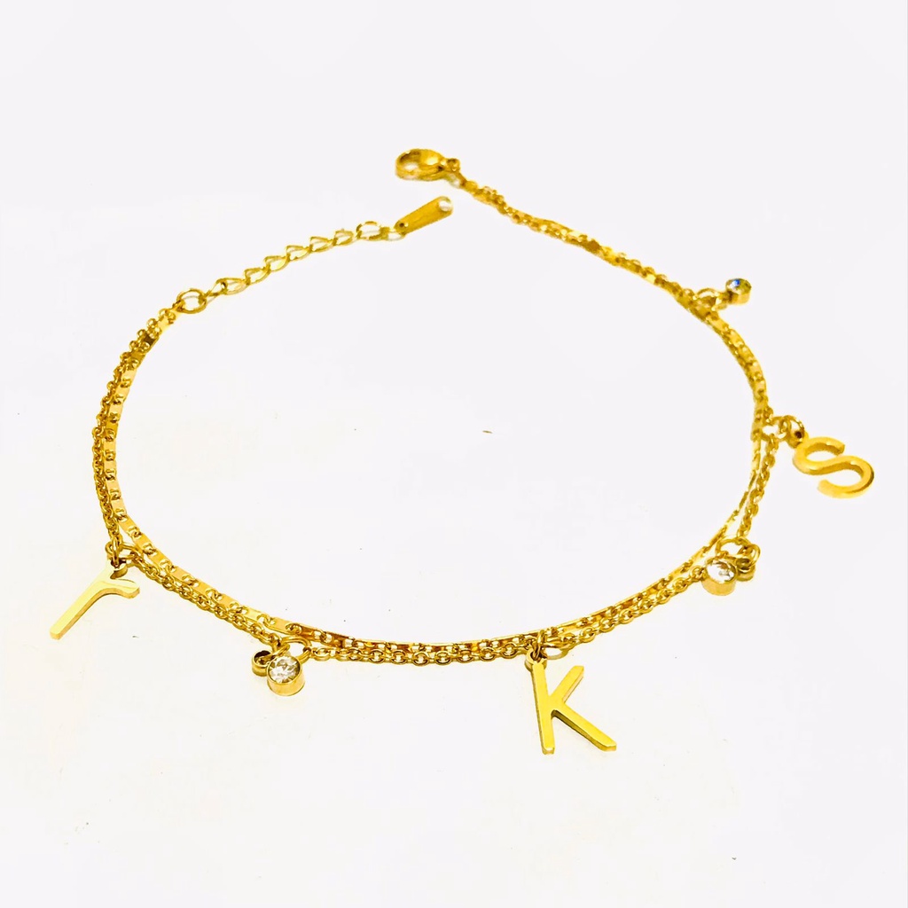 Gelang Kaki Titanium  2 Layer Wanita Lapis Emas Anti Karat GRT-88-16-AMK