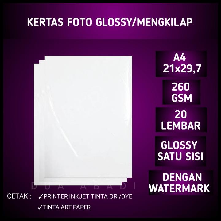 

Kertas Foto Glossy 260 Gsm A4 Isi 20 Lembar/Photo Paper Glossy 260Gram