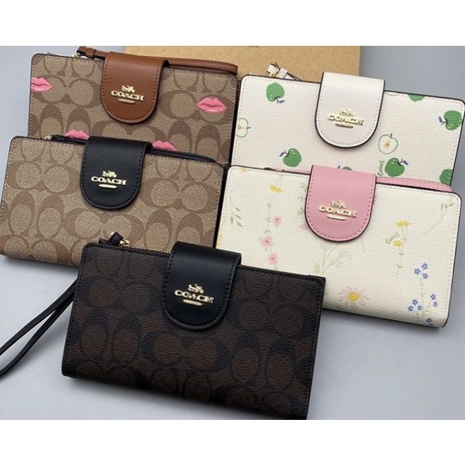 (SameDay Grab) 2874 3722 4607 3371 coach Tech Phone Wallet In Colorblock Signature Canvas Women Long Fold Zip Purse Wristlet