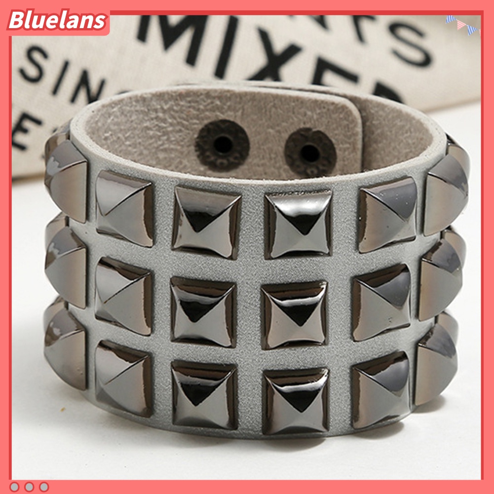 Bluelans Punk Men Women Club Square Rivet Studded Wide Cuff Faux Leather Bangle Bracelet