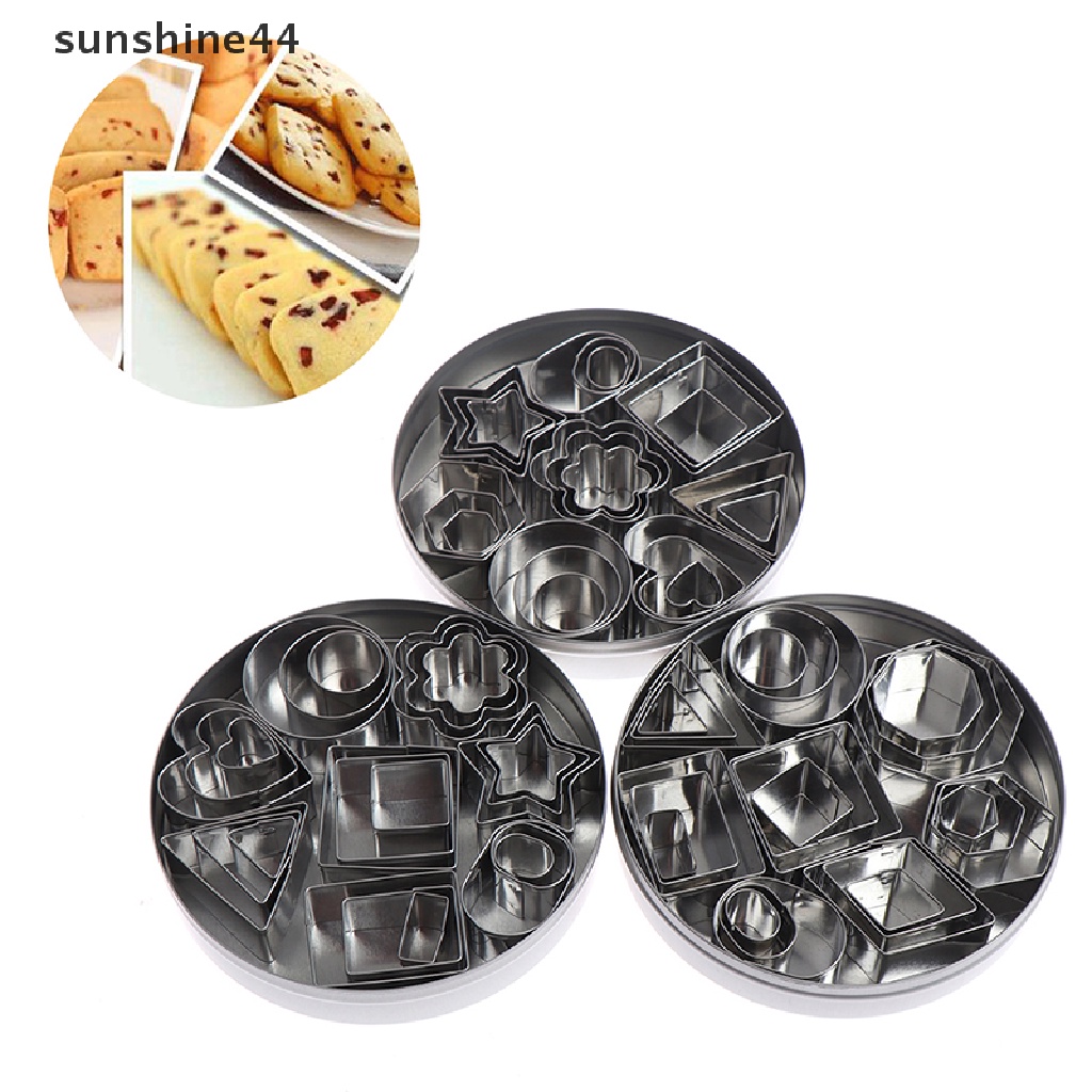 Sunshine 24Pcs / lot Cetakan Pemotong Tanah Liat Bentuk Geometri Bulat / Kotak Bahan Stainless Steel