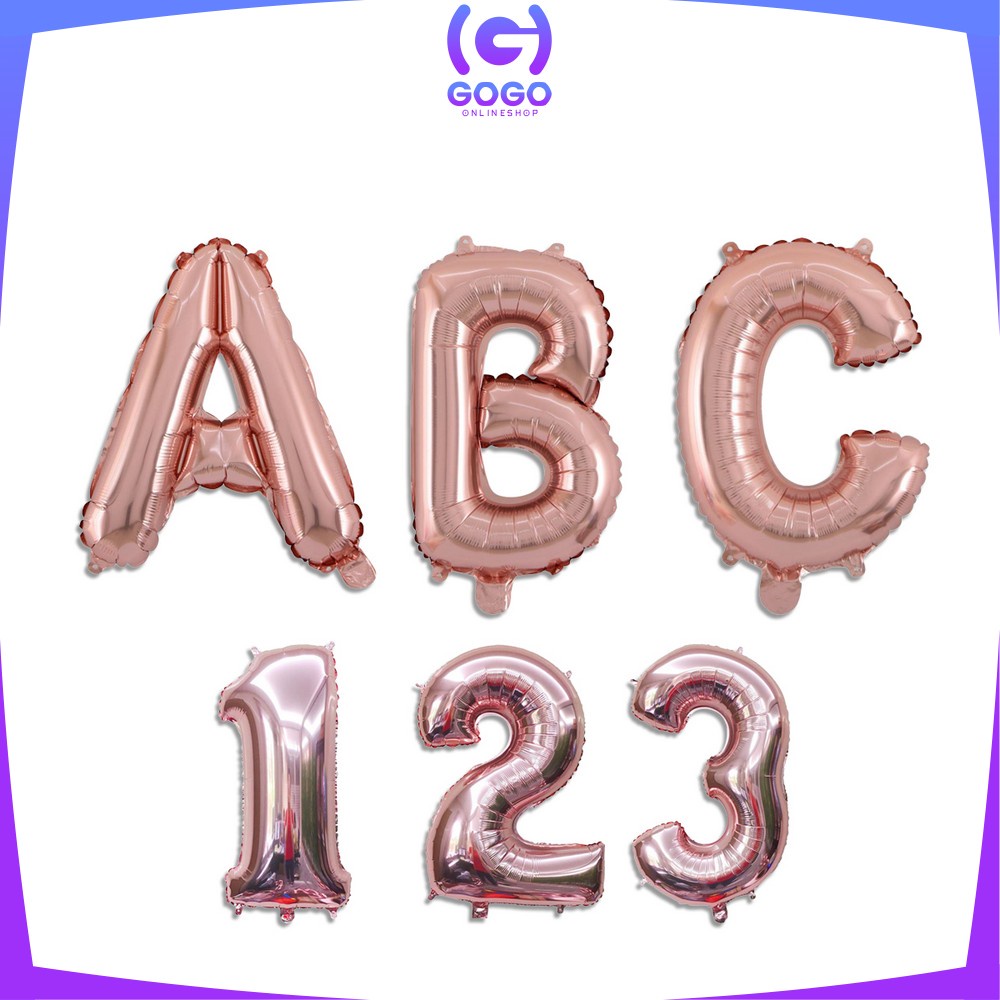 GOGO-C390 Balon Foil Huruf Rosegold A-Z Balon Foil Angka 0-9 / Ballon Foil Abjad Alphabet Angka Polos / Baloon Huruf Dan Angka Perlengkapan Ulang Tahun