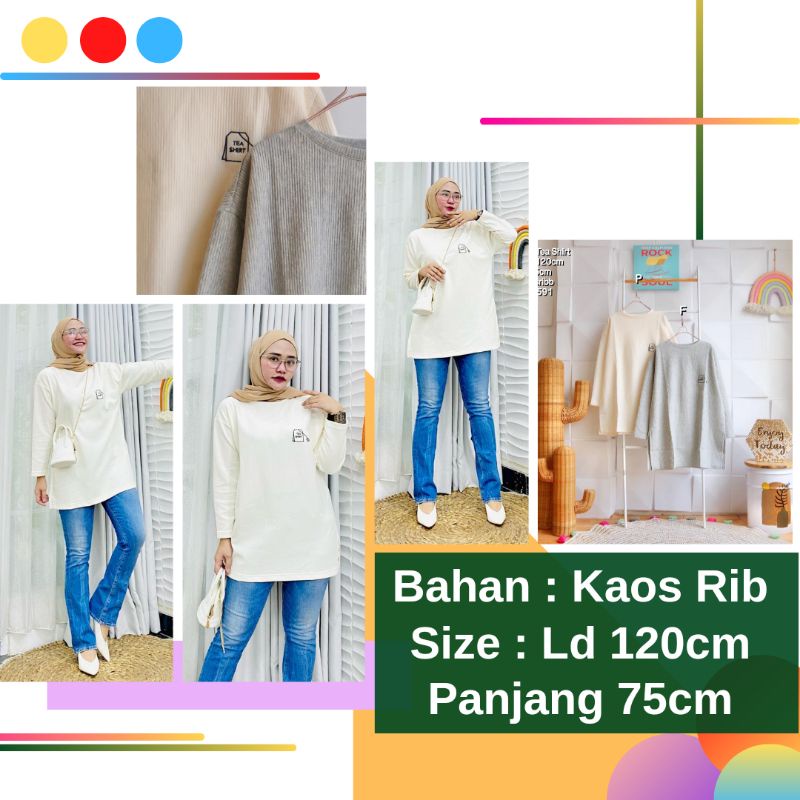 BJ Atasan Blouse Kaos Rib Wanita Jumbo Lengan Panjang Ld 120 Top Tea Shirt Blus