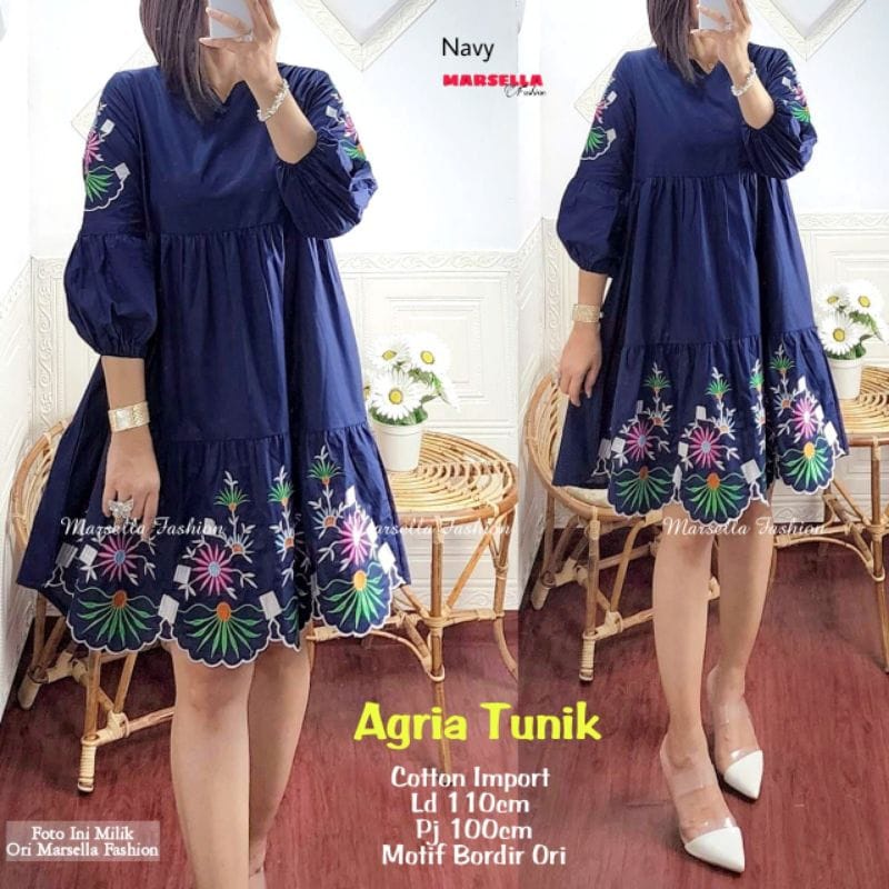 Agria Tunik Baju Atasan Wanita Kekinian Aksen Bordir Tunik Jumbo Pakaian Wanita Terbaru Bahan Syakila Fashion Muslim