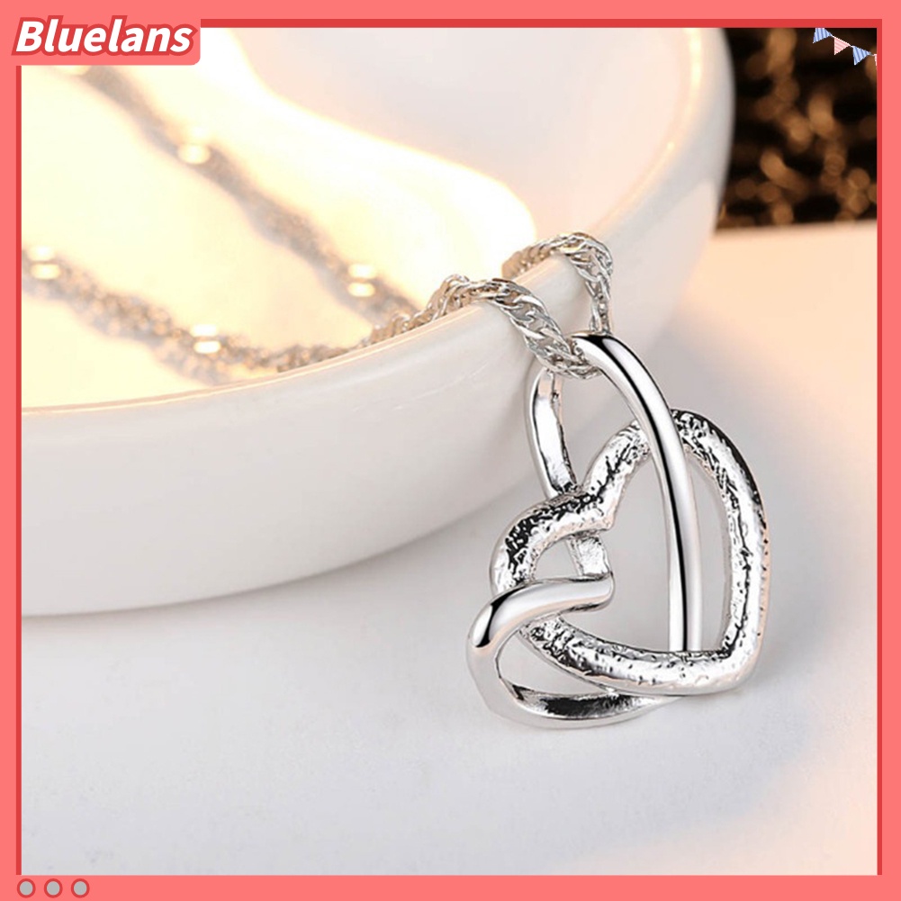 Bluelans Women Fashion Double Hollow Love Heart Pendant Necklace Chain Jewelry Charm