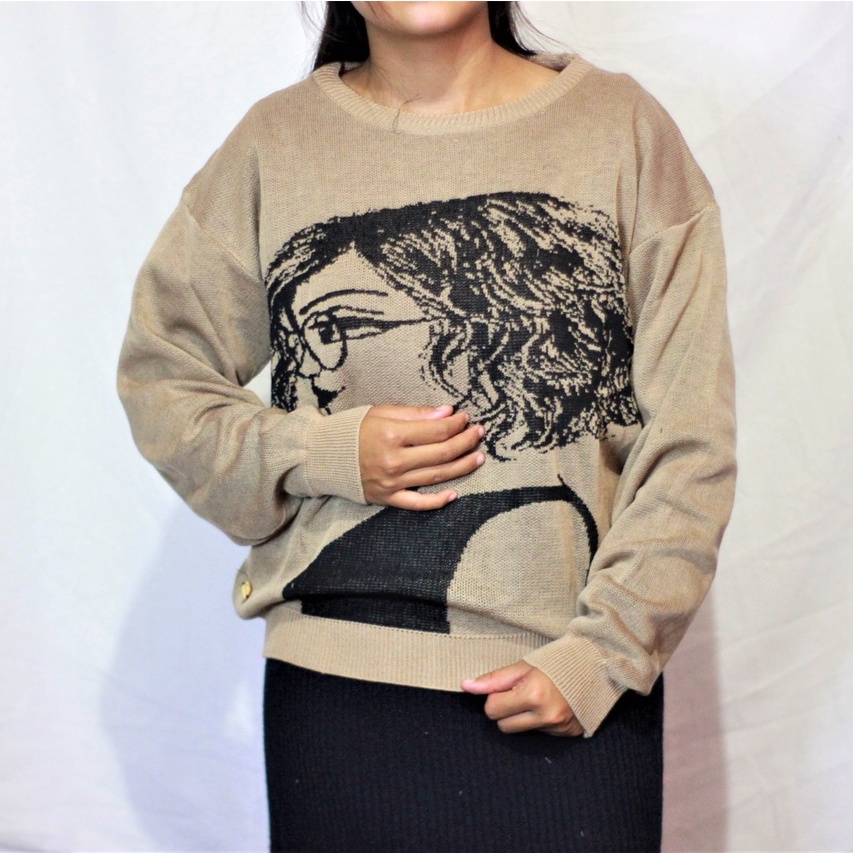 SWEATER RAJUT CROP MOTIF FACE