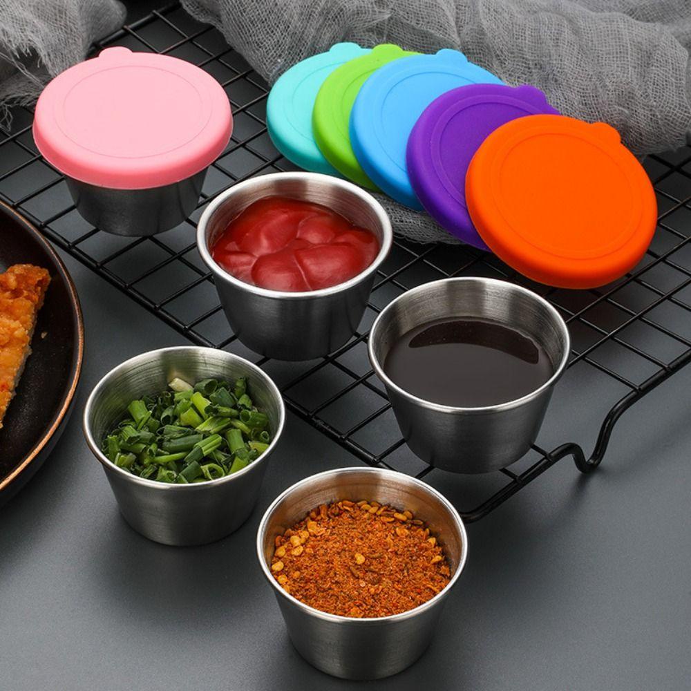 [Elegan] Seasoning Dish Portable Anti Bocor Mangkuk Saus Tomat Rumah Tangga Dengan Penutup Silikon Sealing Gadget Dapur