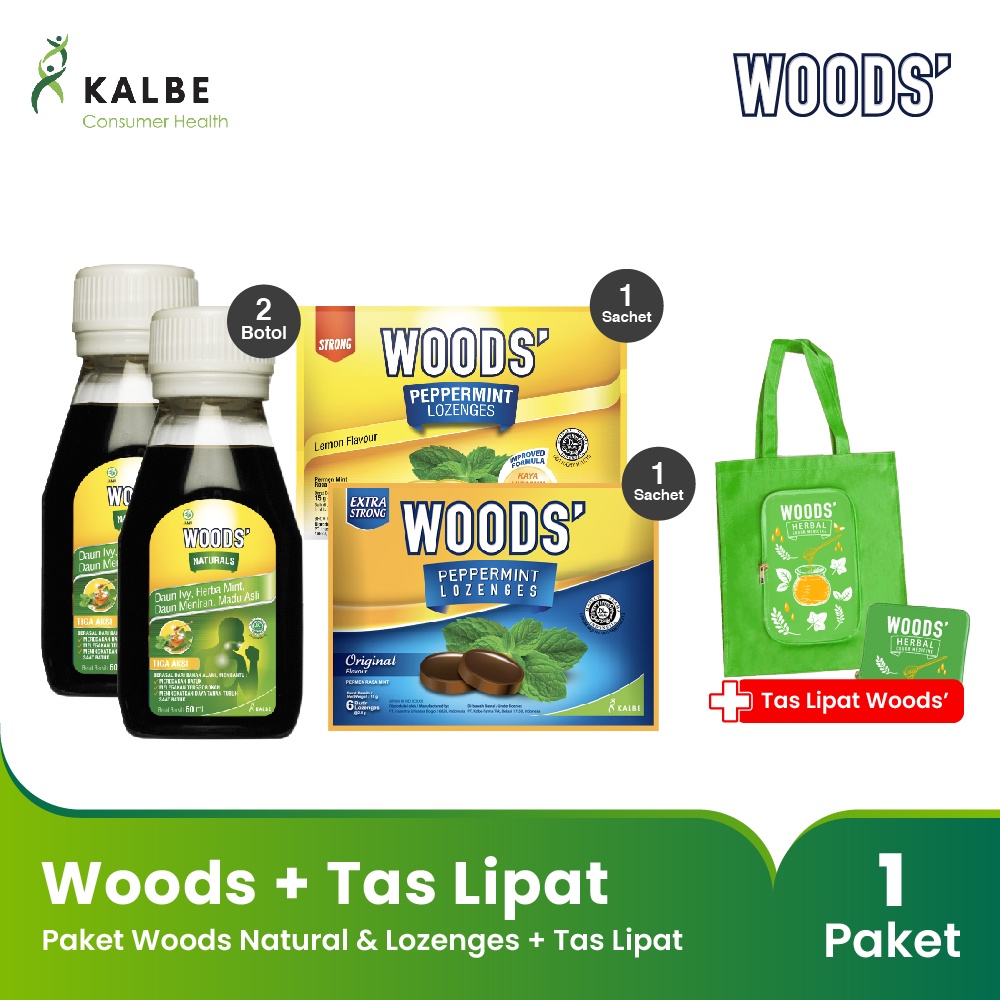 Paket Woods Natural Obat Batuk Herbal &amp; Woods Lozenges