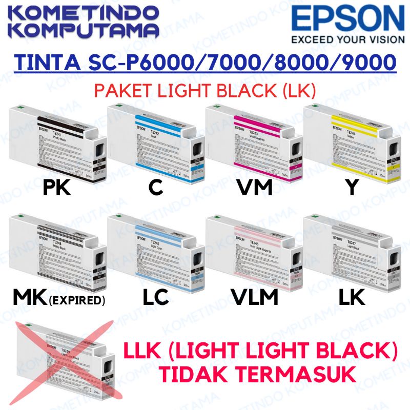 PAKET (8 WARNA) TINTA CATRIDGE EPSON SureColour SC-P6000/7000/8000/9000 T824 Series Original 100%