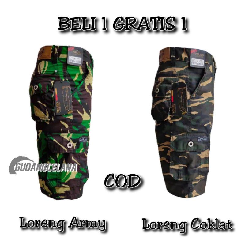 PROMO BELI 1 GRATIS 1 Celana Pendek Kargo / Celana pendek kargo loreng / All Varian Size 27 - 38 / Pdl / Gunung / Short Cargo Mens / pemuda jeans