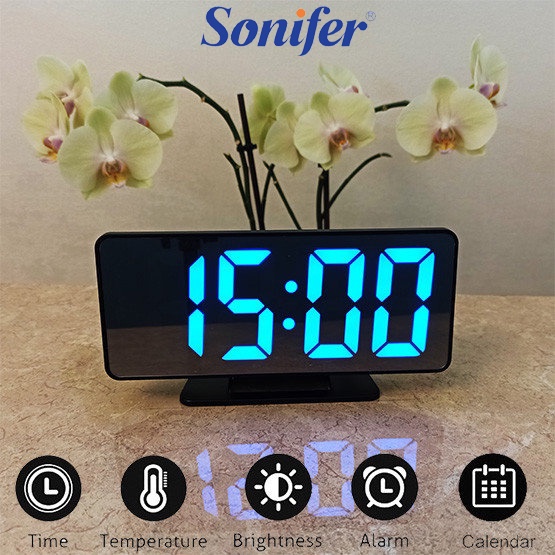 Jam Alarm Jam Meja Digital LED Mirror Clock SONIFER