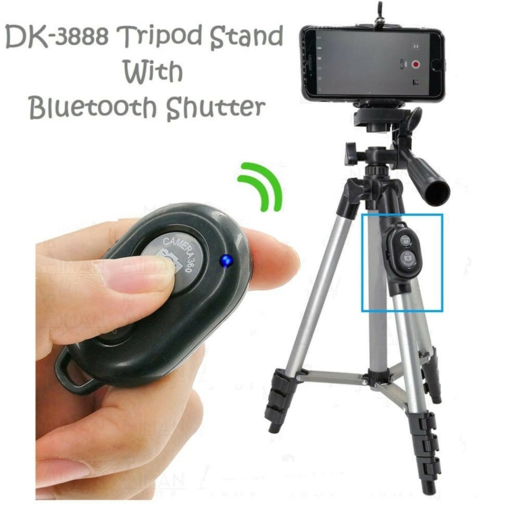 Tripod Tongis Bluetooth WIth Remote DK 3888 Kaki 1 Meter-Tripod With Remote Bluetooth Shutter HP Camera DK-3888 Holder U &amp; Free Sarung-Tripod Smartphone