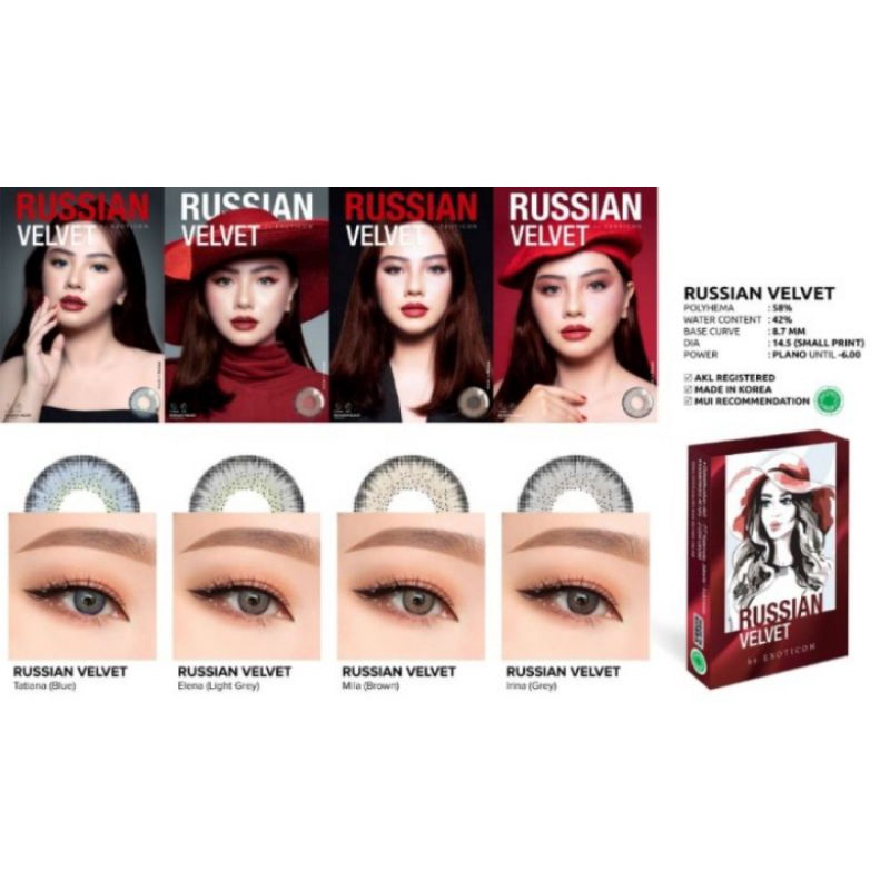 X2 Russian Velvet Softlens Warna Ukuran Normal Sampai -3.00