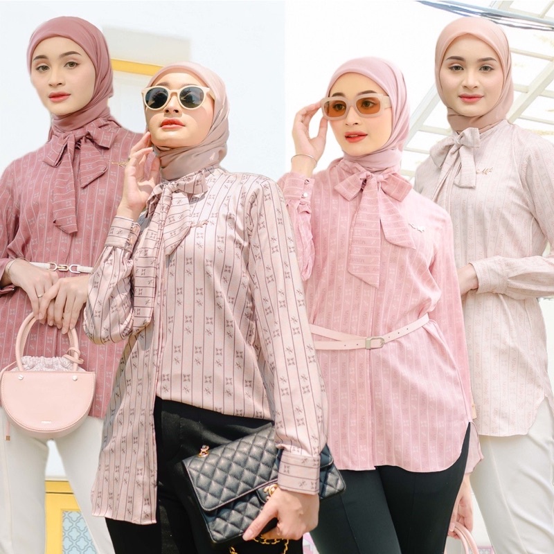 Mylady PART 1 QUINZY SHIRT | BLOUSE KEMEJA MOTIF PRINTING SILK | PATTERN MONOGRAM MY LADY | Rora Gal