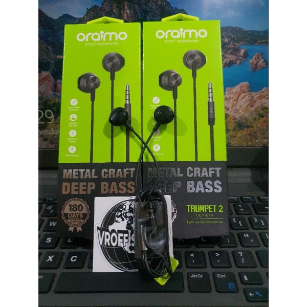 HEADSET NEW ORAIMO TRUMPET 2 OEP-E43 OEP E43 Inclined Ear HD Speaker Stereo Earphone Black ORIGINAL Garansi Resmi 1 Tahun