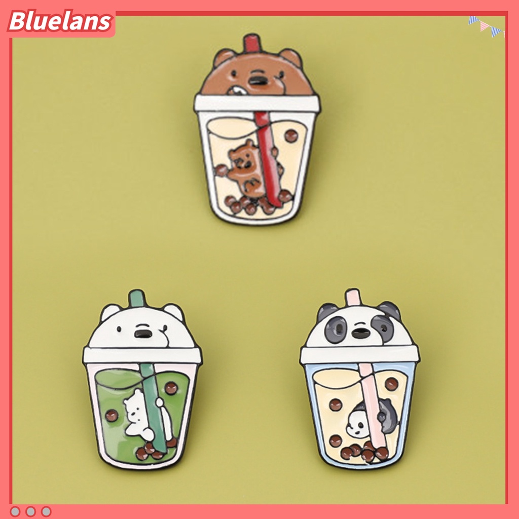 3pcs Bros Pin Enamel Bentuk Bubble Tea Bear Untuk Aksesoris Pakaian