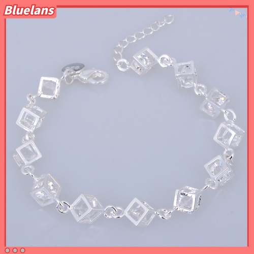 Gelang Wanita Lapis Silver Bentuk Kubus Aksen Berlian Imitasi Untuk Pesta Pertunangan