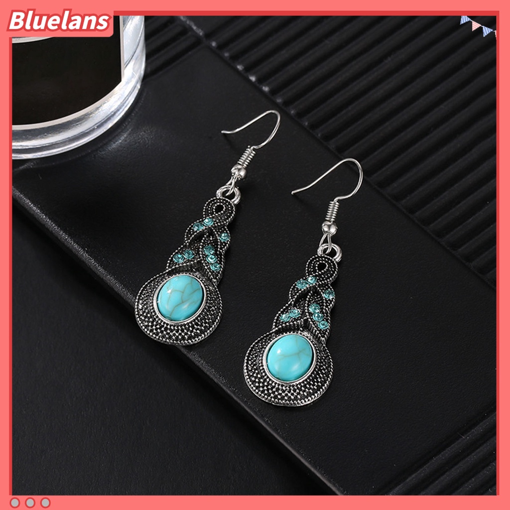1 Set Perhiasan Kalung Dan Anting Wanita Model Vintage Aksen Turquoise Tiruan Untuk Pesta