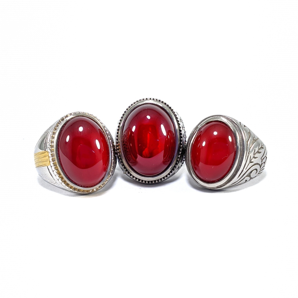 Natural Cincin Ring Titanium Red Baron Oval Cabohon