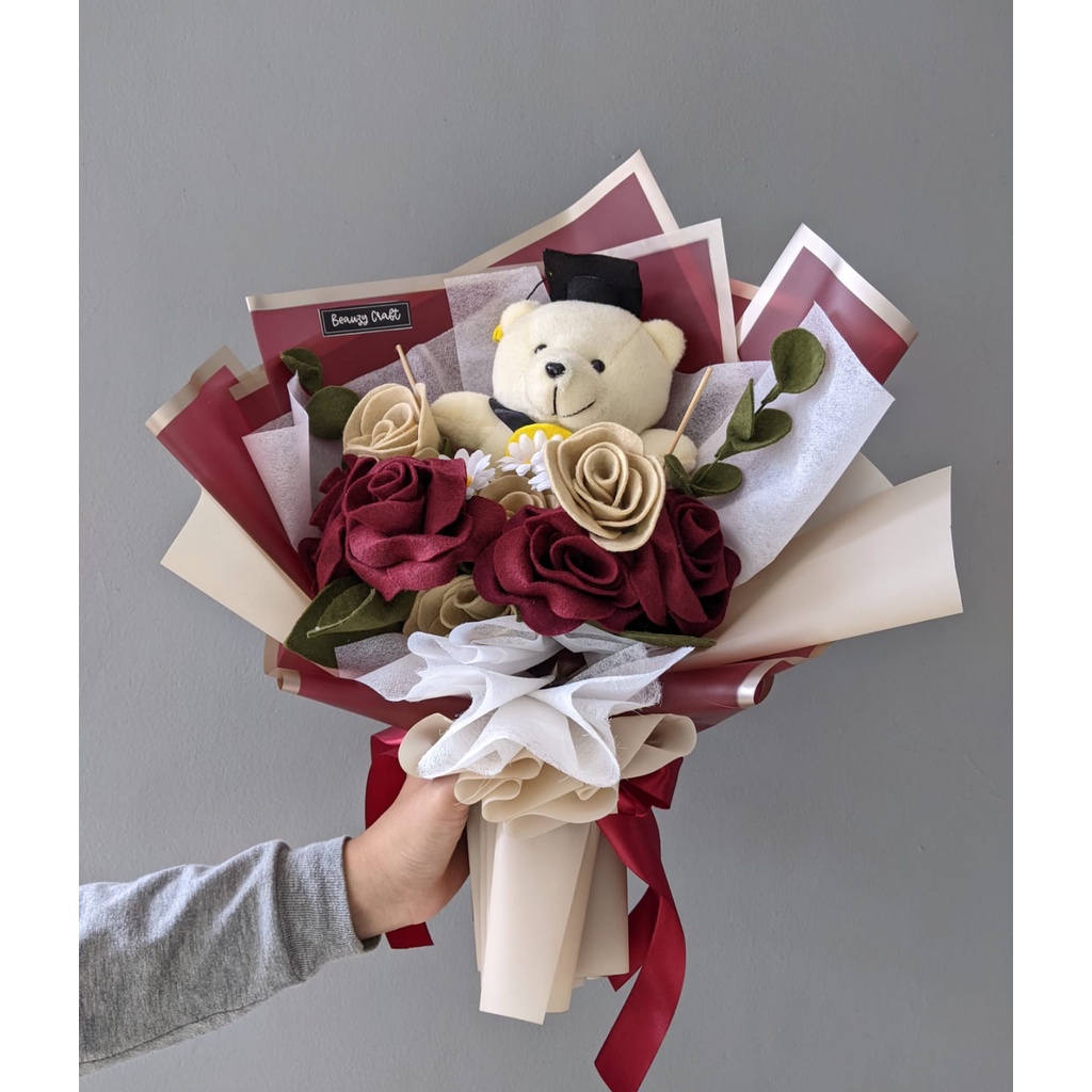 Bunga Bucket Flanel Boneka Wisuda Anniversary Lamaran Wedding