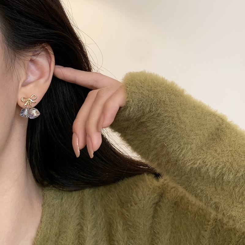 Papaozhu Indah Berongga Busur Bening Windbell Stud Earrings Untuk Wanita Gadis Korea Menjuntai Jingle Bell Earrings Perhiasan Hadiah Tahun Baru Untuk Pacar