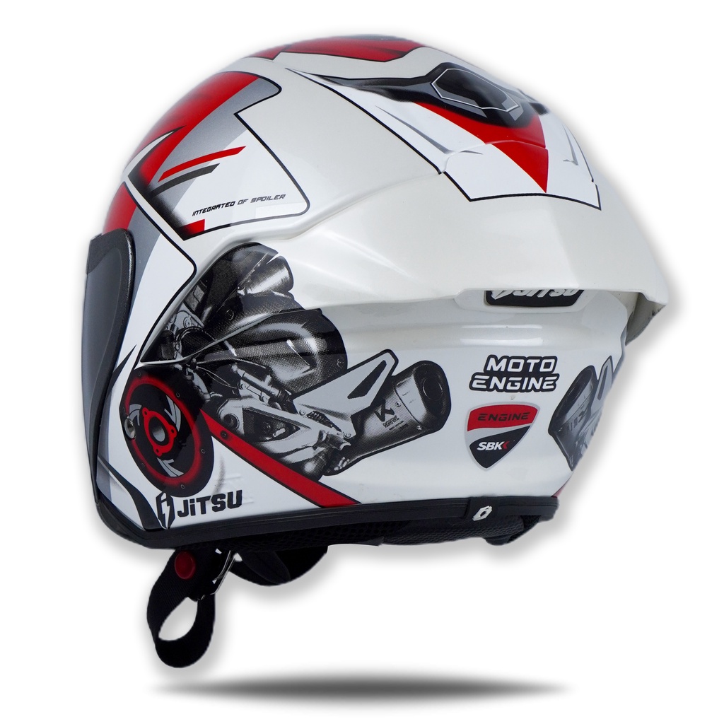 HELM JITSU JS1 SERIES MOTO ENGINE WHITE RED SNI