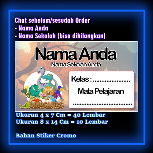 

Stiker Label Buku Dino Dinosaurus Karakter Lucu Custom Lebel Nama cromo murah 20 Varian berbeda Sticker Pelajaran Mapel buku anak sekolah Vol 10