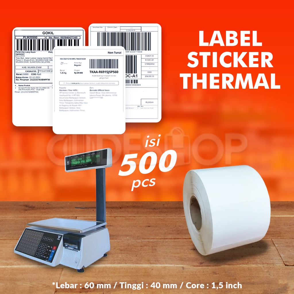 Label Thermal 60x40mm 1 Line 500Pcs 60 x 40