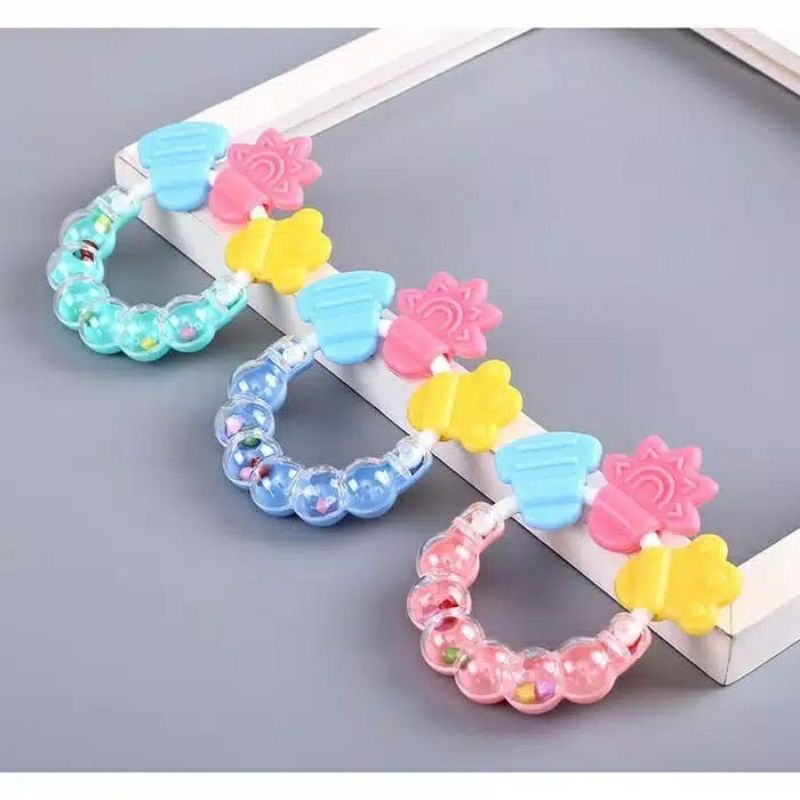 Mainan Rattle Genggam Gigitan Teether Bulat Silikon Kerincingan Bayi Bisa Pilih Warna