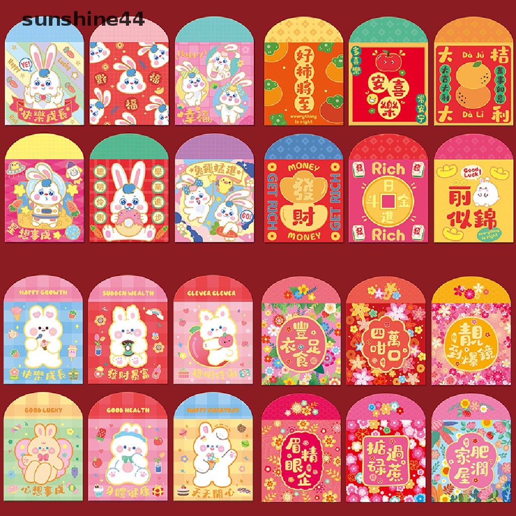 Sunshine 6Pcs / Pak Amplop Angpao Tahun Baru Cina / Imlek Motif Kartun Kelinci 2023
