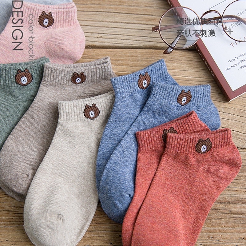 Kaos Kaki Pendek Motif Beruang Bear Unisex Pria Wanita 20cm Fashion Ankle Sock Kaus Kaki