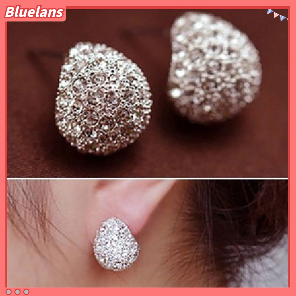 [Bayar Di Tempat]Anting Stud Fashion Unisex: Gaya Korea Bulan Sabit Berlian Imitasi Berkilau